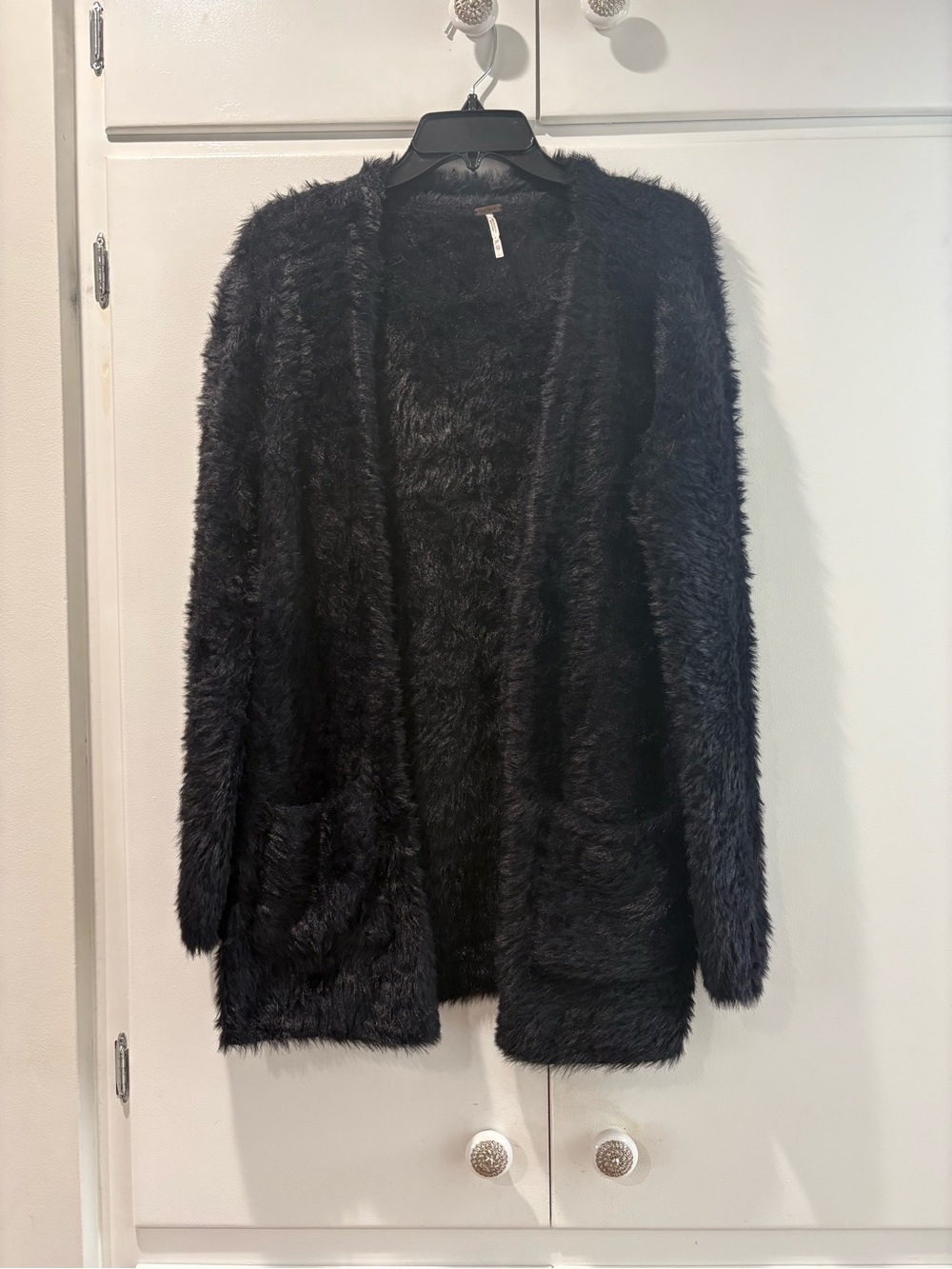 Free People Black Fuzzy Open Cardigan with Pockets